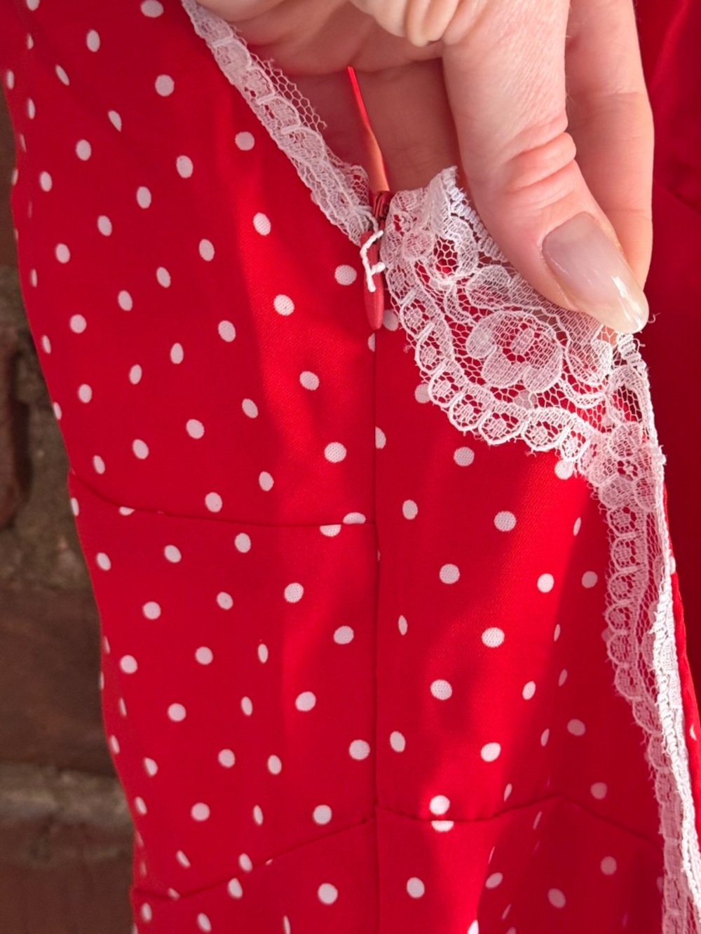 Red Polka Dot Lace-Trim Chemise Nightdress - Women - Picture 3 of 4